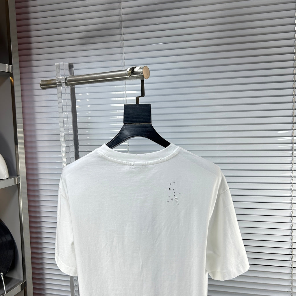 Versace white T-shirt back view with studded detail near lower area