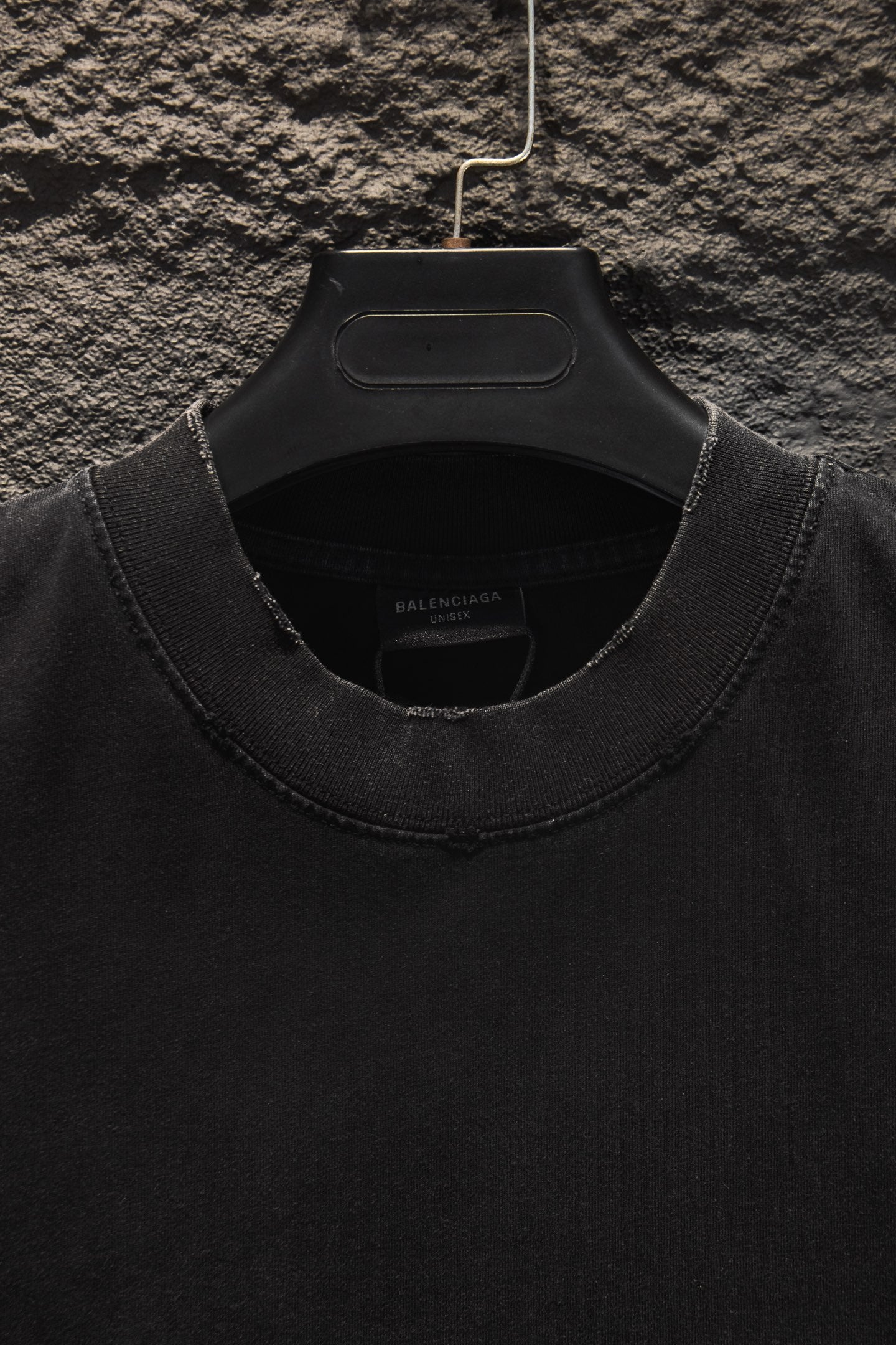 Balenciaga black crewneck T-shirt neckline detail with inner label
