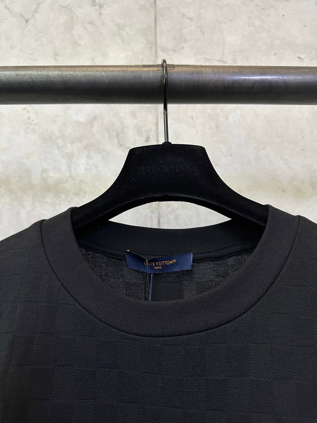 Louis Vuitton black crew-neck T-shirt neckline with inner brand label
