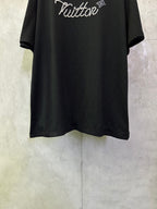 Louis Vuitton black short-sleeve T-shirt with rhinestone "Vuitton" logo, chest crop