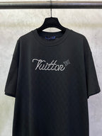 Louis Vuitton black short-sleeve T-shirt with rhinestone "Vuitton" logo on front