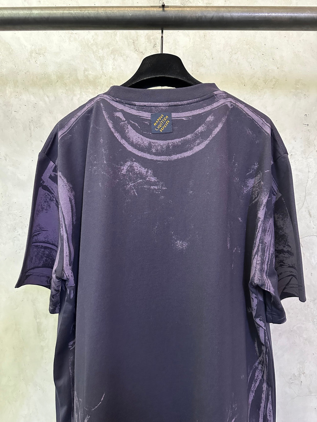 Louis Vuitton dark purple graphic crewneck T-shirt, back with small emblem