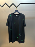 Dior dark short-sleeve T-shirt with green clover embroidery, crew neck