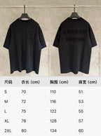 T-shirt size chart with code, length, chest, and shoulder width (cm)