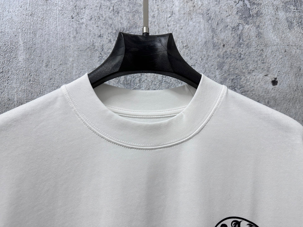 White crew-neck short-sleeve T-shirt collar with clean stitched neckline