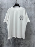 White short-sleeve T-shirt with small chest graphic