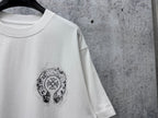 White T-shirt sleeve with circular graphic detail