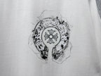 White T-shirt with detailed circular emblem graphic