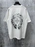 White short-sleeve T-shirt with large back graphic design