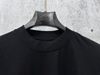 Black short-sleeve crewneck T-shirt with ribbed neckline detail