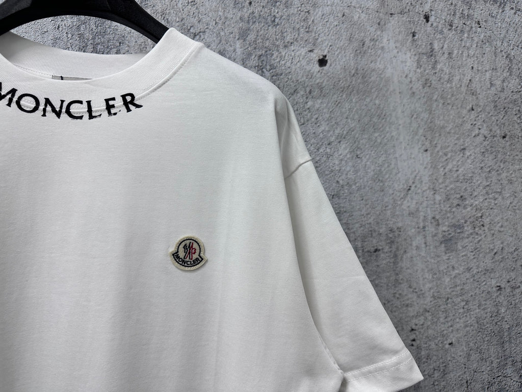 White Moncler T-shirt with sleeve and small chest logo patch