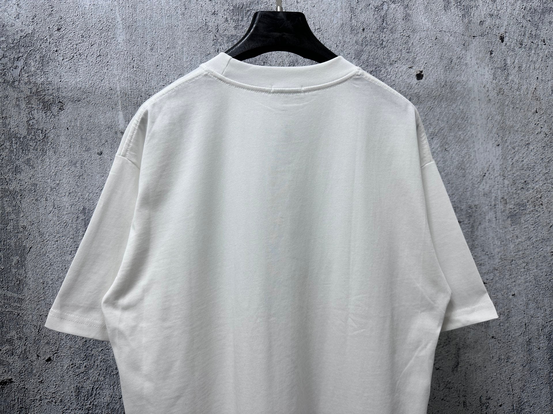 White crewneck T-shirt back view, plain short-sleeve