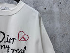 White T-shirt detail: Dior for my real friends graphic with red heart