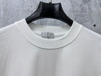 White crewneck T-shirt neckline and collar seam detail