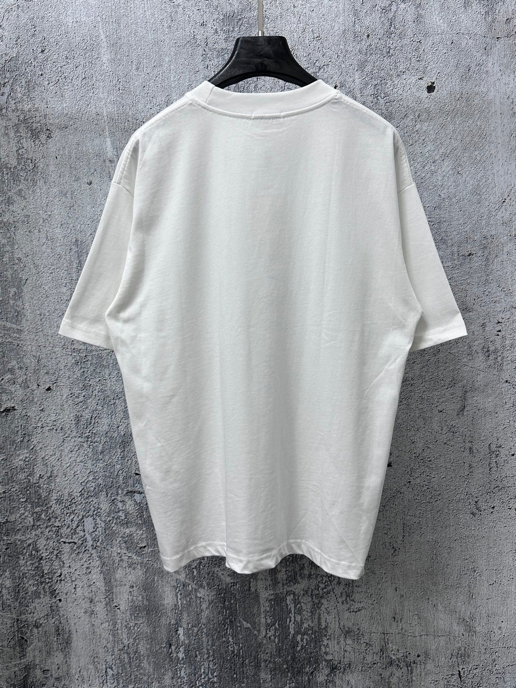 White crewneck T-shirt back view, plain with short sleeves