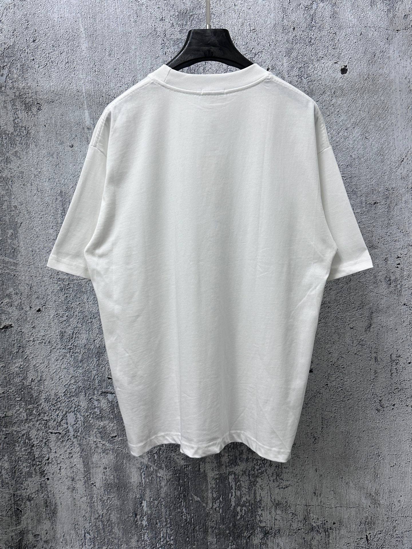 White crewneck T-shirt back view, plain with short sleeves