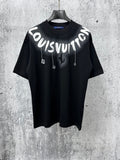 Louis Vuitton short-sleeve T-shirt with white graffiti logo print on black