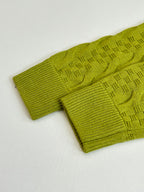 Lime green ribbed hem knit cardigan with textured pattern
