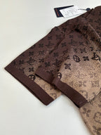 Louis Vuitton monogram short-sleeve shirt laid flat, dark brown