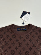 Louis Vuitton monogram crewneck shirt with neckline and brand label, dark brown
