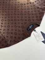 Louis Vuitton monogram short-sleeve shirt with tag at collar, dark brown