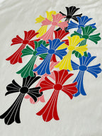 White T-shirt with large multicolor floral graphic