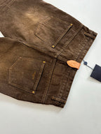 Louis Vuitton brown denim pants layout, back pockets and buttoned waistband