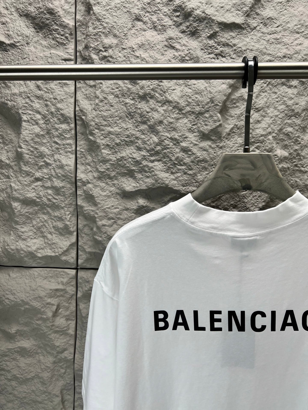 Balenciaga white backless T-shirt with large BALENCIAGA lettering