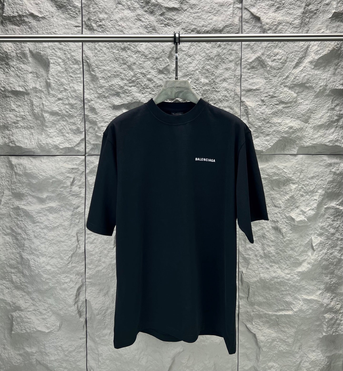 Balenciaga dark navy crew-neck T-shirt with small left chest logo