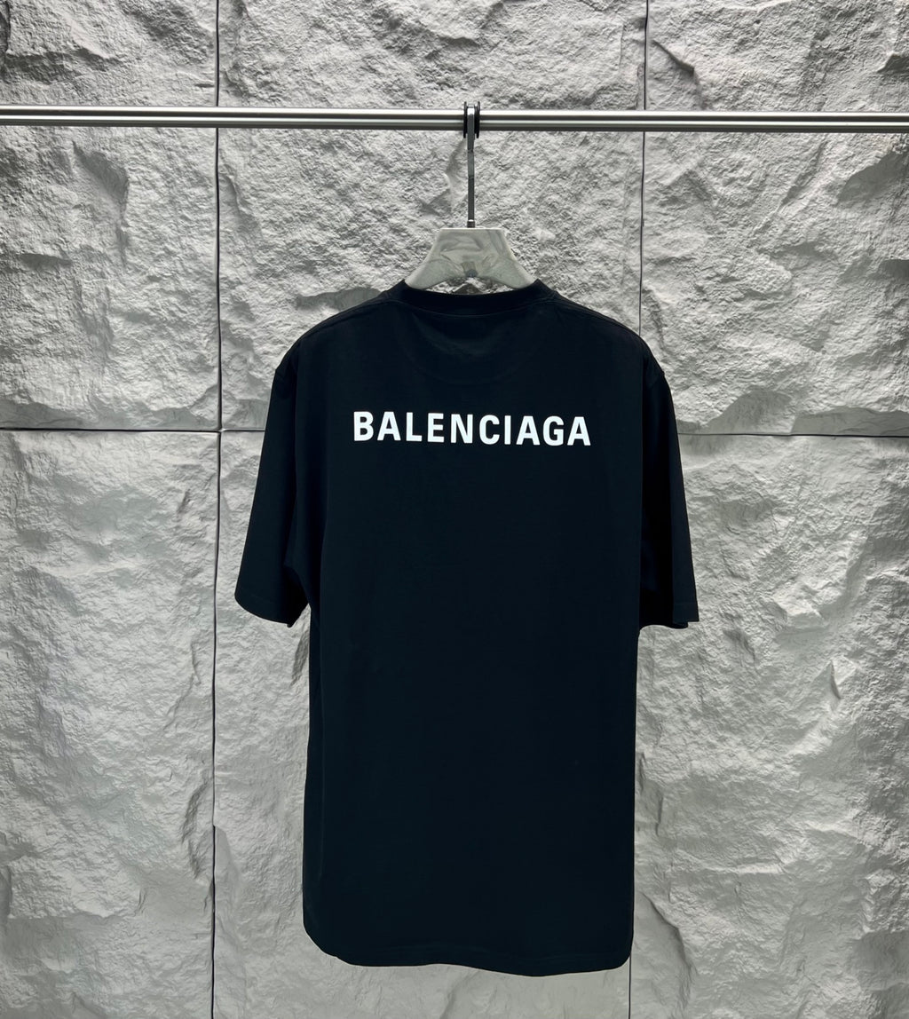 Balenciaga dark navy crew-neck T-shirt with large BALENCIAGA chest logo