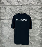Balenciaga dark navy crew-neck T-shirt with large BALENCIAGA chest logo
