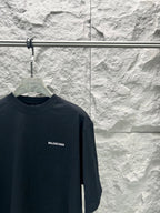 Balenciaga dark navy T-shirt neckline and small left chest BALENCIAGA logo