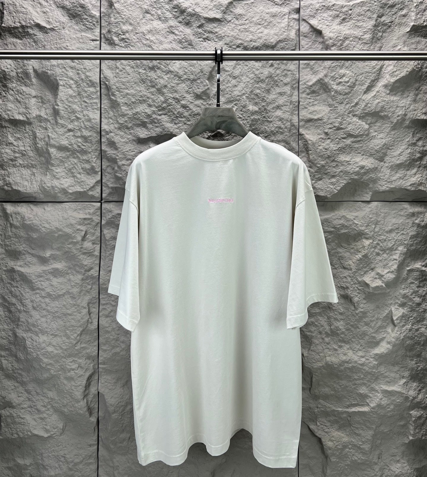 Balenciaga white T-shirt with small pink chest logo