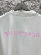 White T-shirt back with large pink BALENCIAGA lettering