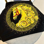 Versace T-shirt chest graphic, black with gold lion and Medusa emblem