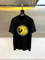 Versace T-shirt, black with gold Medusa-style crest and horse graphic