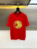 Versace red T-shirt with gold Medusa crest graphic on chest