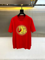 Versace red T-shirt with gold Medusa crest graphic on chest