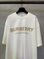 Off-white crewneck T-shirt front with large Burberry logo and “London England”