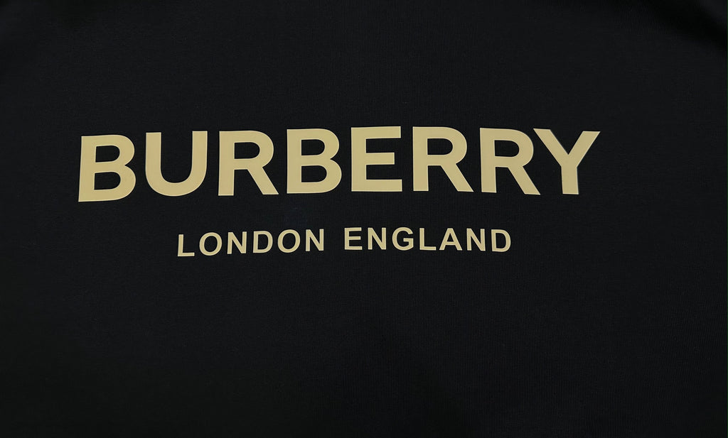 Black Burberry logo graphic with 'LONDON ENGLAND' text
