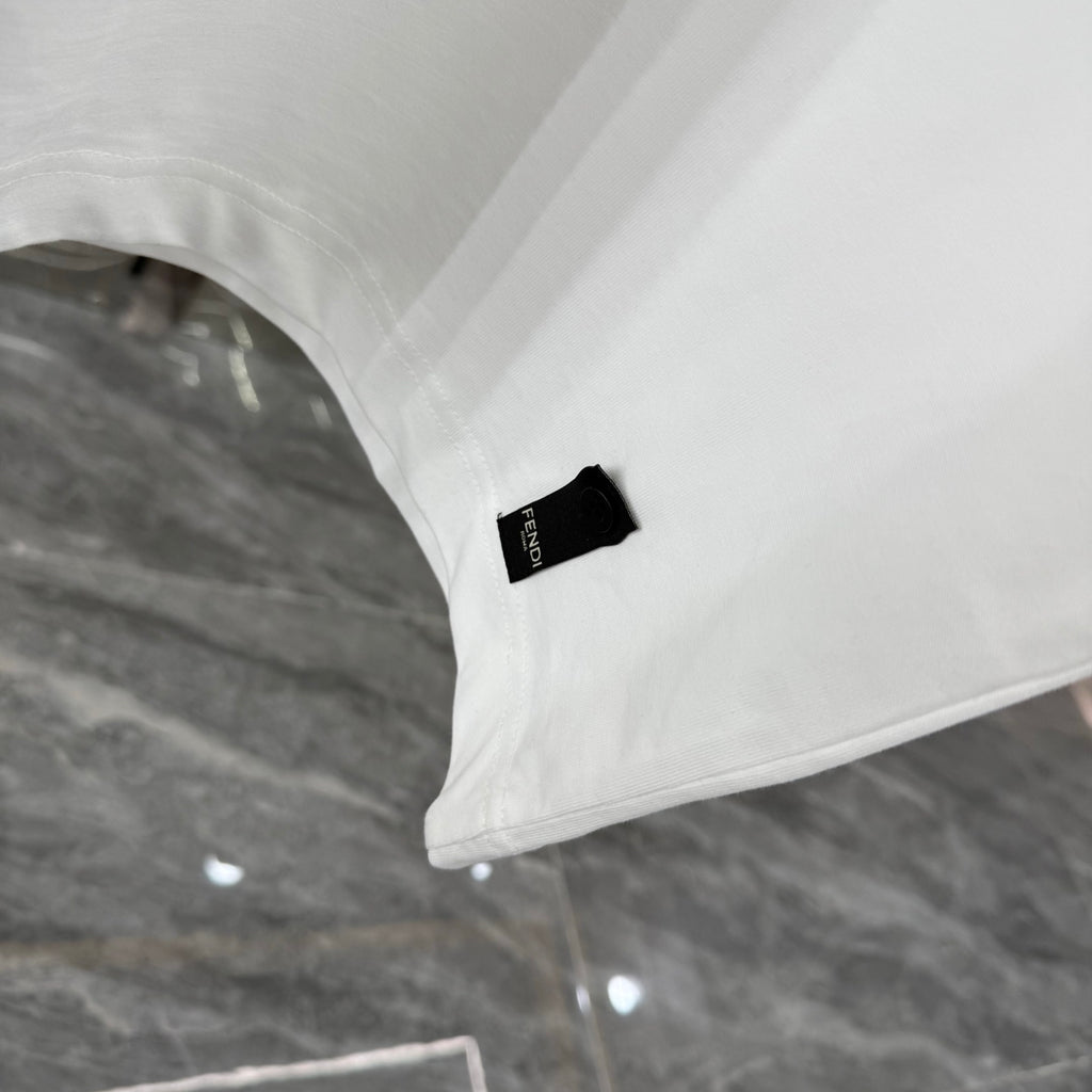 Fendi white T-shirt side hem with black brand label