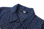 Dark blue patterned long-sleeve button-up shirt collar with front button