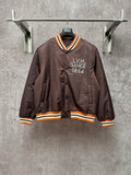 Louis Vuitton long bomber jacket in dark plum with striped ribbed collar and cuffs