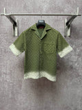 Gucci short-sleeve shirt, olive green textured diamond pattern, button front