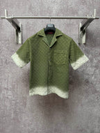 Gucci short-sleeve shirt, olive green textured diamond pattern, button front
