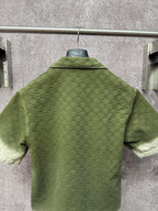 Gucci short-sleeve shirt, olive green textured diamond pattern, full back view