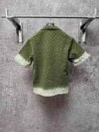 Gucci short-sleeve shirt, olive green textured diamond pattern, back view