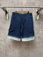 Gucci navy shorts with quilted texture and side cargo pocket, light ombre hem