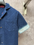 Gucci short-sleeve shirt with chest pocket, dark blue with light blue trim