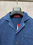 Gucci short-sleeve shirt open collar, dark blue with light blue trim
